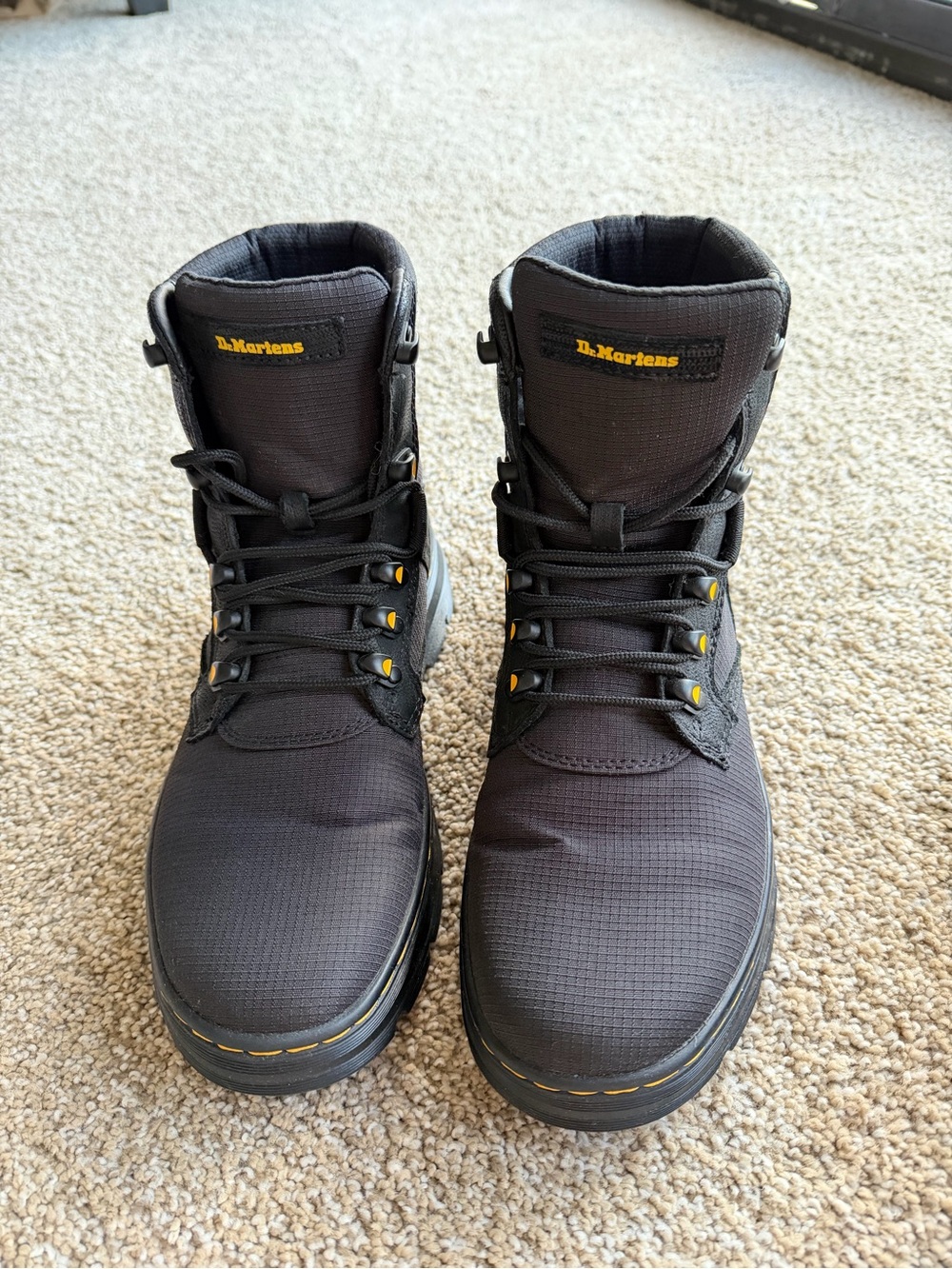 Dr. Martens Black Lace-Up Tactical Boots with Yellow Accents